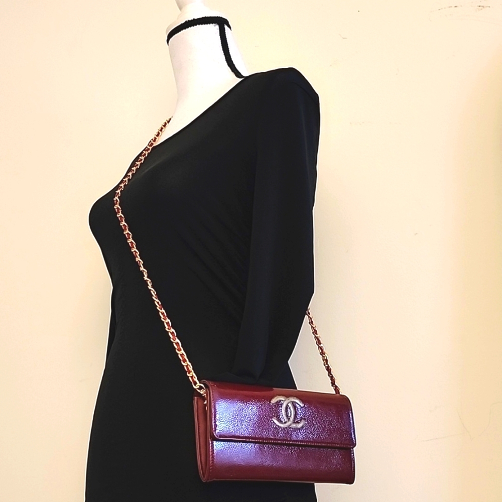 Chanel Continental CC Flap Wallet Purse Glazed Calfskin Entrupy COA Burgundy - Picture 16 of 16